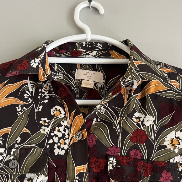 LOFT Petite XXS Button Up Blouse Office Work Business Top Floral Long Sleeve - Picture 5 of 9